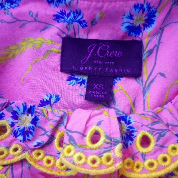 J. Crew Liberty Art Fabric Pink Floral Eyelet Trim Long Sleeve Blouse Size XS - Picture 11 of 14
